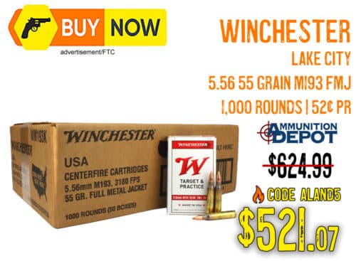 Winchester USA M193 5.56 NATO 55gr FMJ 1,000 Rounds — $521.07