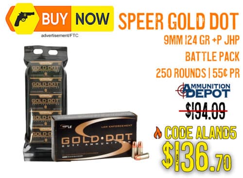 Speer Gold Dot 9mm 124 Gr +P JHP Battle Pack 250 Rounds — $136.70