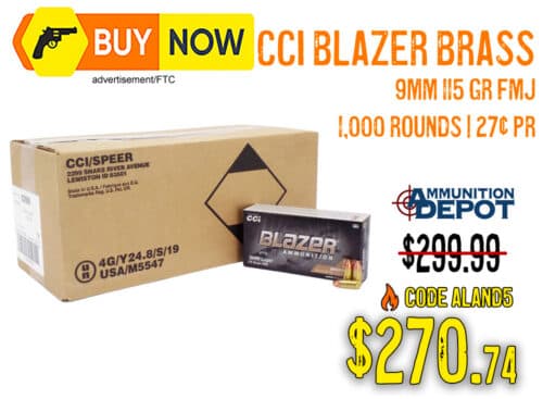 CCI Blazer Brass 9mm 115gr FMJ 1,000 Rounds – $270.74 w/ Code