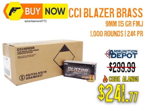 CCI Blazer Brass 9mm 115gr FMJ 1,000 Rounds – $241.77 w/ Code