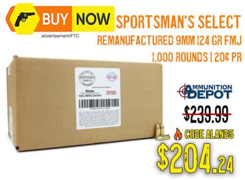 Sportsman’s Select Reman 9mm 124gr FMJ 1,000 Rounds – $204.24 w/ Code