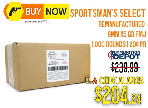 Sportsman’s Select Remanufactured 9mm 115gr FMJ 1,000 Rounds – $204.24 w/ Code