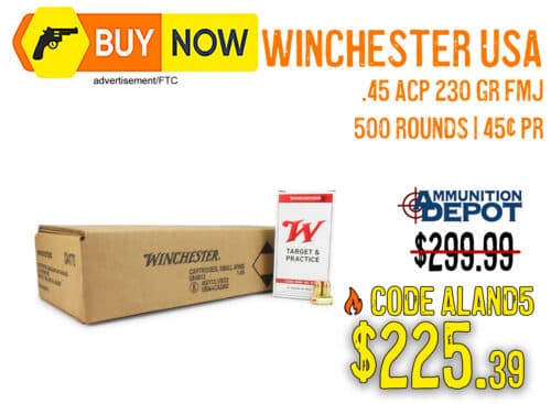 Winchester USA .45 ACP 230 Gr FMJ 500-Round Case — $225.39 With Code