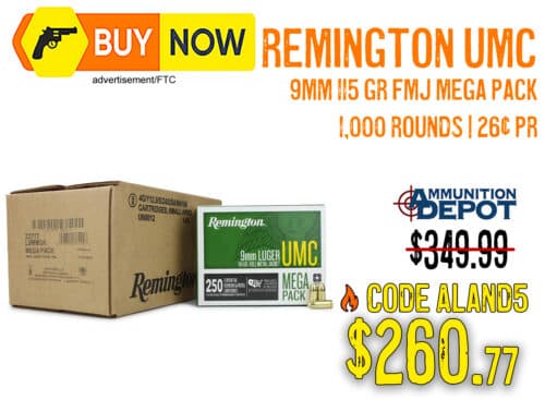 Remington UMC 9mm 115 Gr FMJ Mega Pack – $260.77 w/ Code